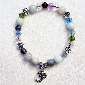 Amazonite/Agate/Moonstone Om Yoga Stretch Bracelet